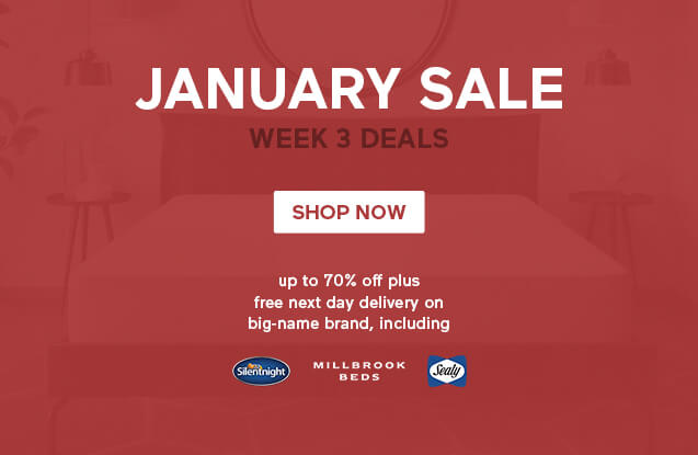 January Mattress Sale Week 3 Deals- up to 70% off plus free next day delivery on Silentnight, Millbrook, Sealy and more - Shop Now