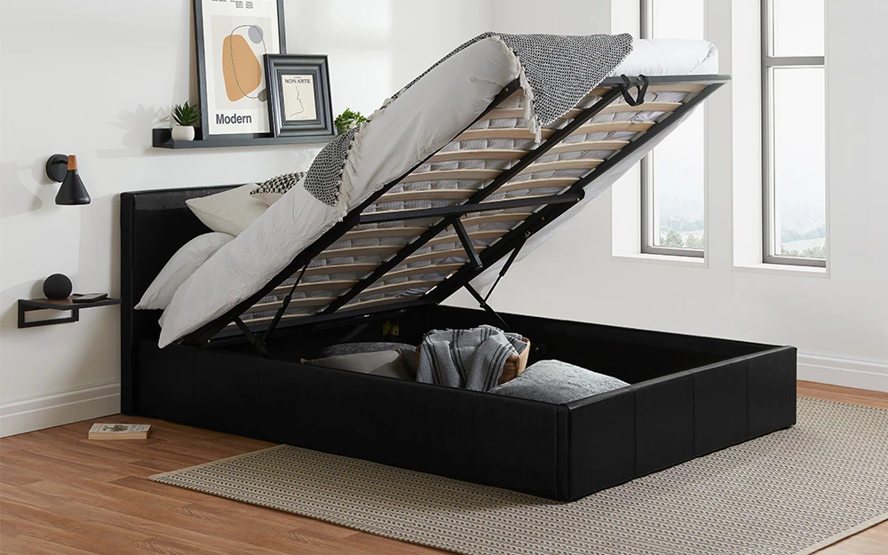 Birlea Berlin Black Bed Open Ottoman