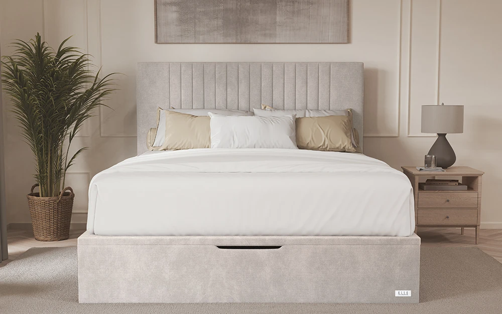 Elle Ottoman Bed Beige Lifestyle Front View