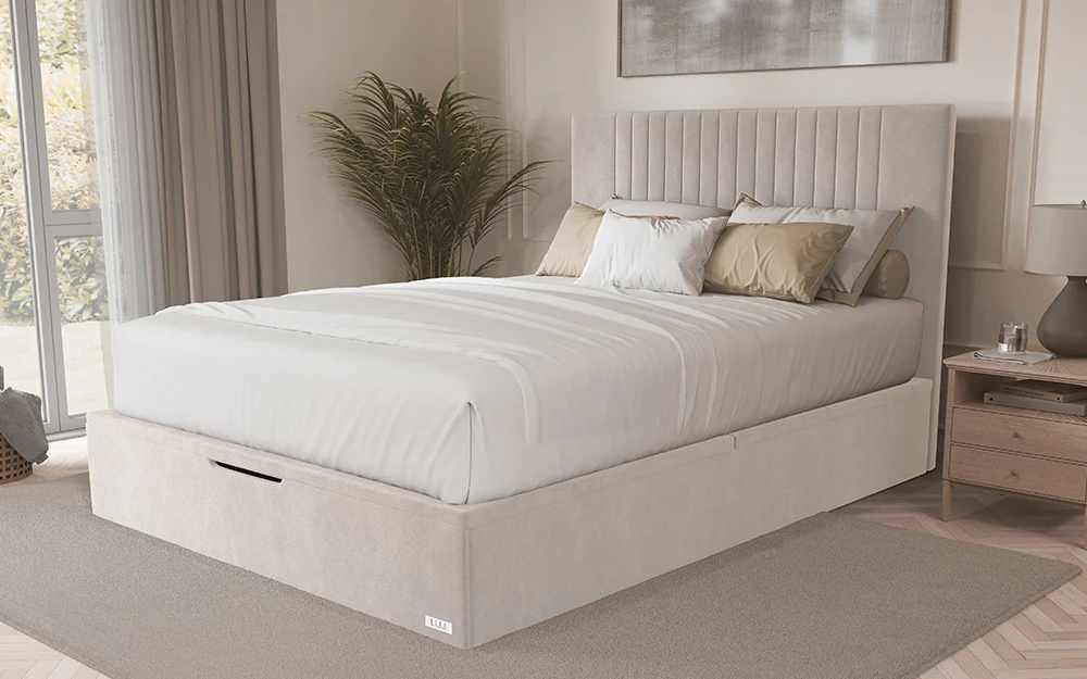 Elle Ottoman Bed Beige Lifestyle Side View