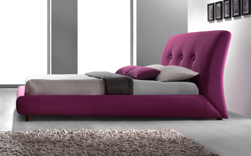 The Time Living Sache Fabric Bed is contemporary, low bed frame featuring buttoned headboard