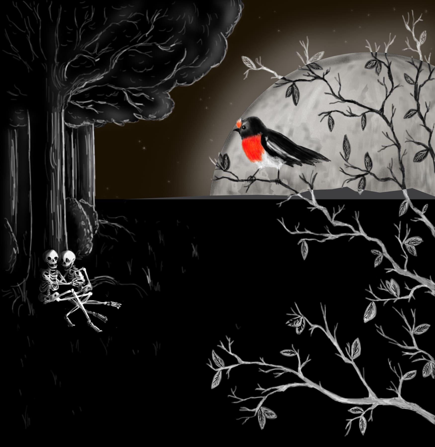 Illustration of Babes in the Woods lullaby from Australia.